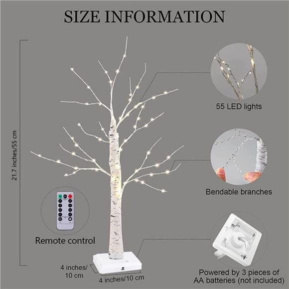 Valentine's Day Tree Decoration with LED Lights 21.7 Inch Tabletop Birch Tree - Picture 4 of 6